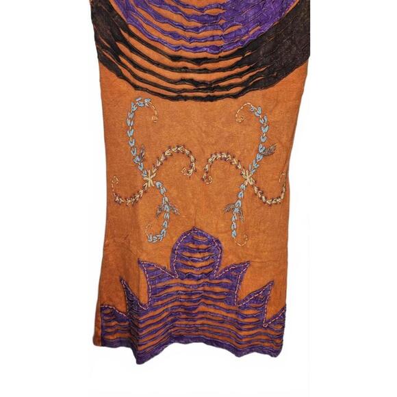 K.P.C. Handmade Bohemian Embroidered Stonewashed Brown/Orange Dress XL - Picture 4 of 9